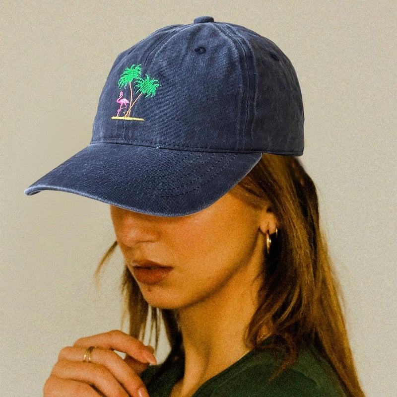 RLQWTKV Flamingo Beach Palm Tree Baseball Hat for Women Men Bees Adjustable Embroidered Cap - Image 3